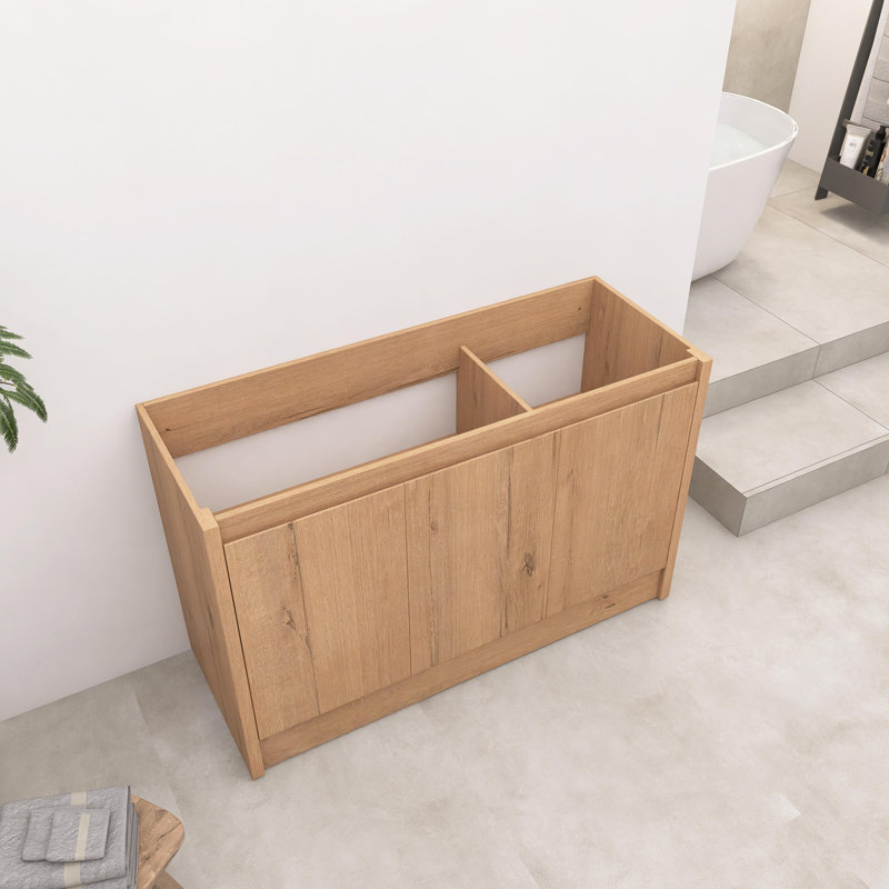 Base de meuble-lavabo autoportant 48 po avec portes à fermeture douce, imitation chêne