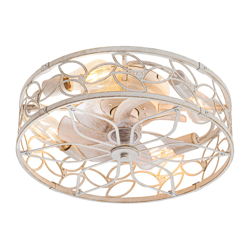 Cissline 18" Indoor White Flush Mount Farmhouse Caged Ceiling Fan with Light Kit and Remote Control for Bedroom/Living Room/Kitchen/Dinning Room