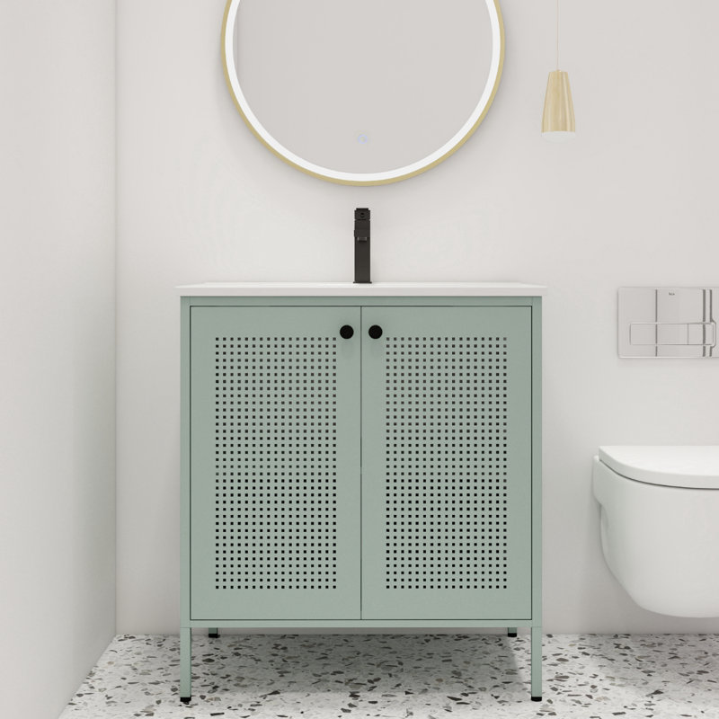 Dalio  30'' Single Freestanding Bathroom Vanity,Floor Standing Vanity with 2 Doors,White Ceramic Top, Green