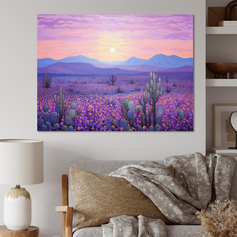 Cactus lavande paysage I sur toile, H 30 po x l 40 po x P 1,5 po, Toile tendue