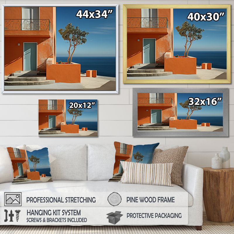 Orange Beach House Retreat - Décoration murale nautique et plage, Cadre flottant noir, H 30 po x l 40 po x P 1,5 po