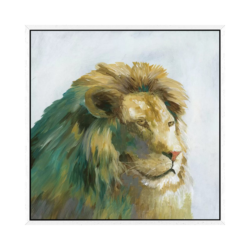 Jade Lion - Painting on Canvas, White Framed, 45.72 cm H x 45.72 cm W