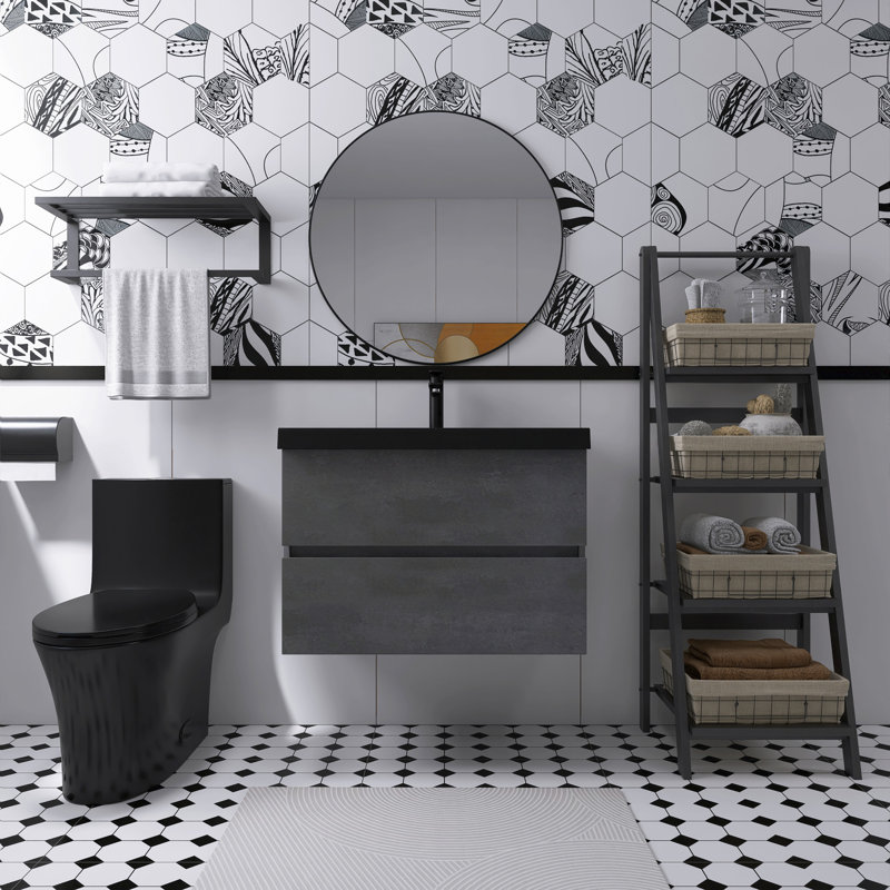 Meuble-lavabo mural de 30 pouces avec comptoir en quartz noir