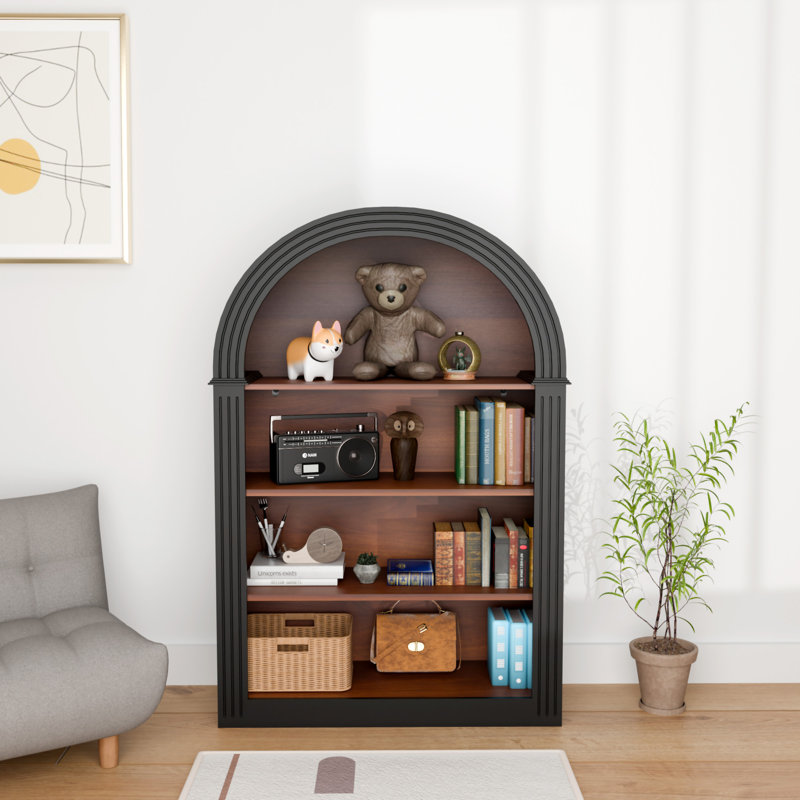 Bibliothèque, Noir/noyer, (4 tablettes) H 45,7 po x l 32,25 po x P 12,2 po