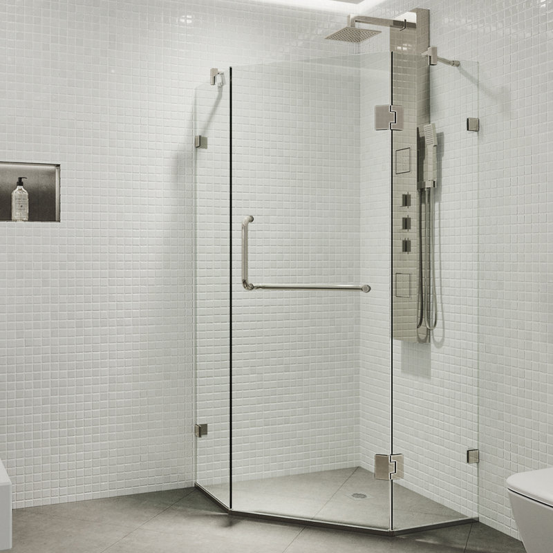 Piedmont 36" W x 36" D x 73" H Hinged Frameless Shower Enclosure with 3/8  Clear Glass, Brushed Nickel