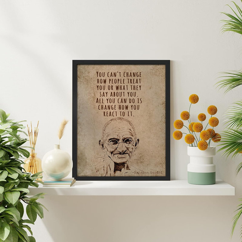 " Mahatma Gandhi ", 14" H x 11" W x 1" D, Black