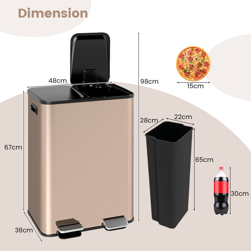 Step On Kitchen Trash Can - 60L, Gold