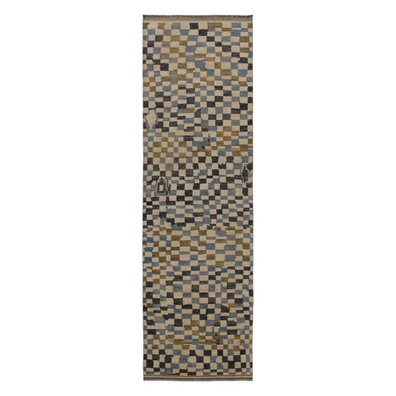 Moroccan Hand Knotted Abstract Area Rug, Runner 3' x 10'