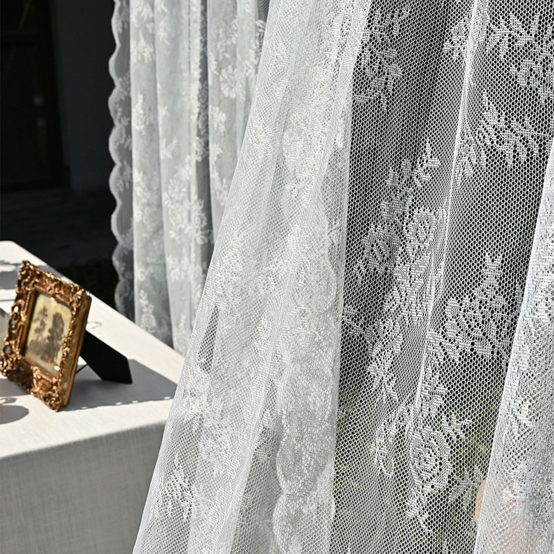 Ensemble de 2 panneaux de rideaux en dentelle blanche, rideaux brodés en dentelle rustique rétro pour petites fenêtres, rideau transparent d'intimité avec passe-tringle,