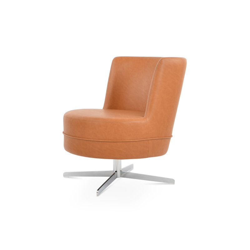 Hilton 4 Star Swivel Lounge Chair, Caramel Faux Leather