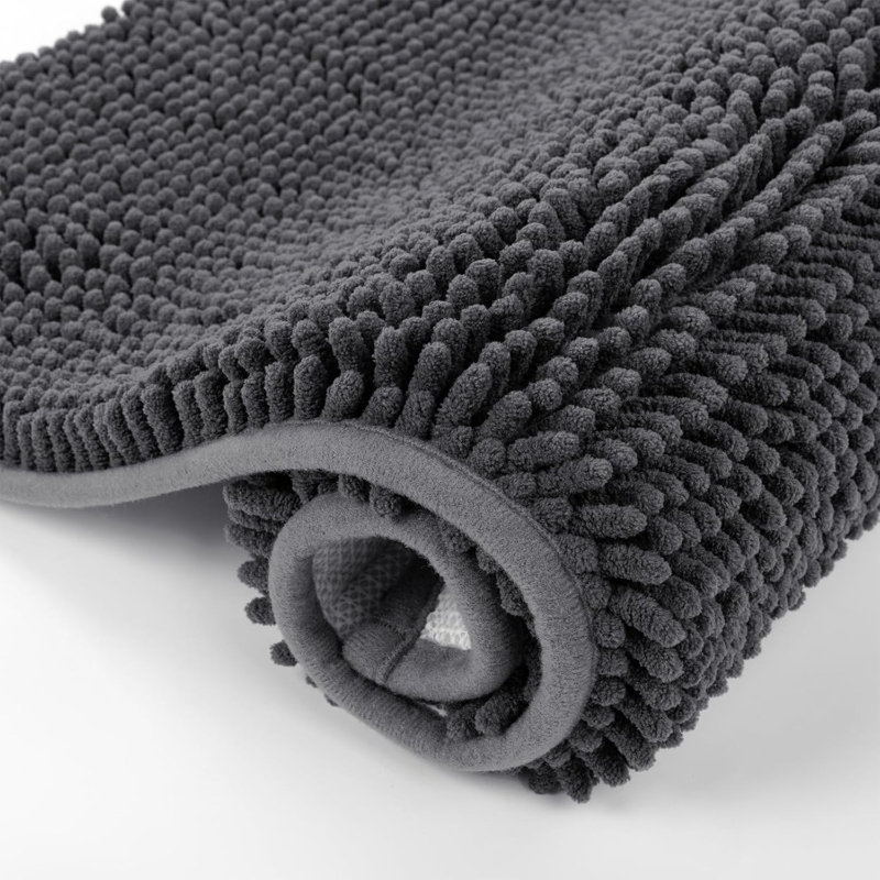 2 Piece set Rectangle Bath Mat, Dark Grey
