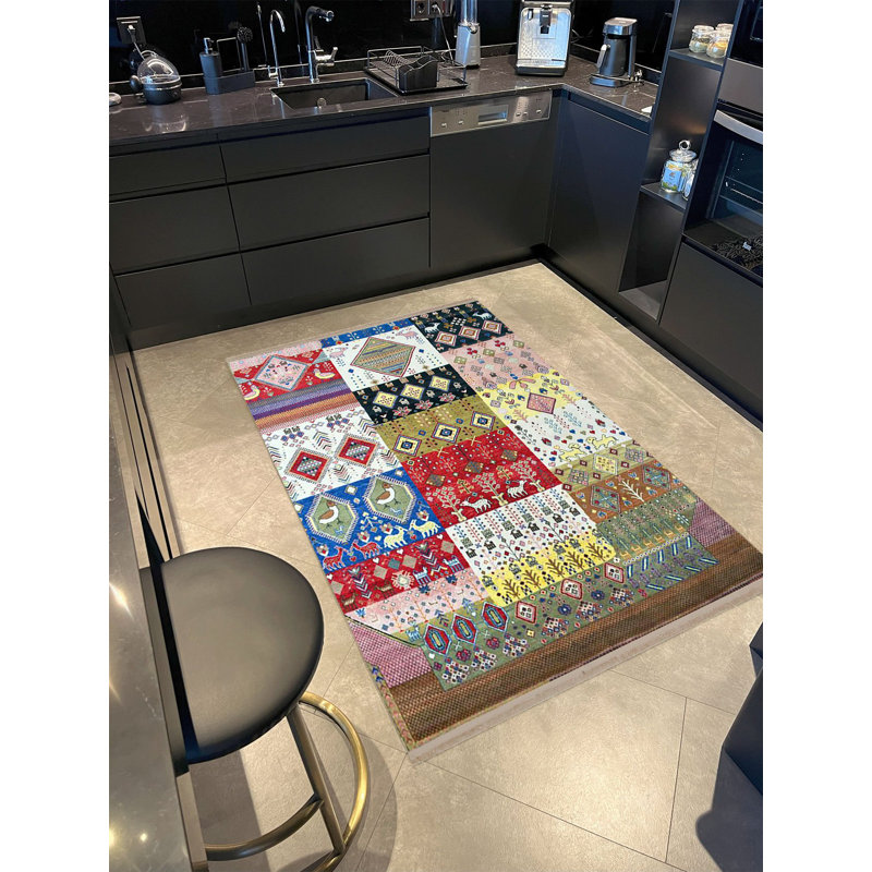 Tapis décoratif rétro à motif floral et à motifs mixtes de la collection Barcelona