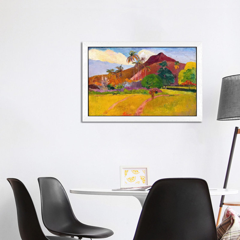 Tahitian Landscape by Paul Gauguin - Painting on Canvas, 66.04 cm H x 45.72 cm W, White Floater Framed
