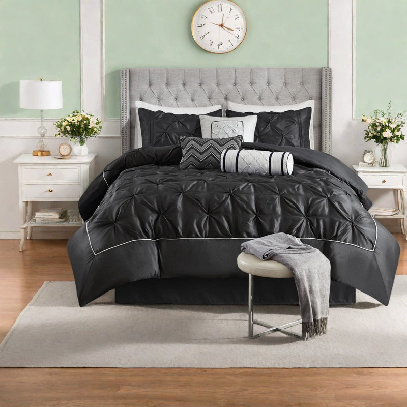 Ensemble de literie de luxe pour très grand lit 7 pièces en polyester au design capitonné élégant