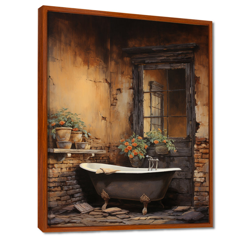 Bentina Bathroom Rustic Charm I - Art mural de salle de bain, H 44 po x l 34 po x P 1,5 po, Cadre flottant brun