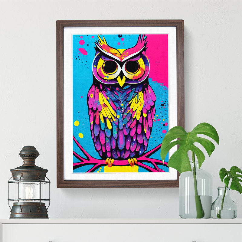 Owl Paint Splash No.6 - Framed Print, 46cm H x 34cm W x 2cm D, Walnut Framed