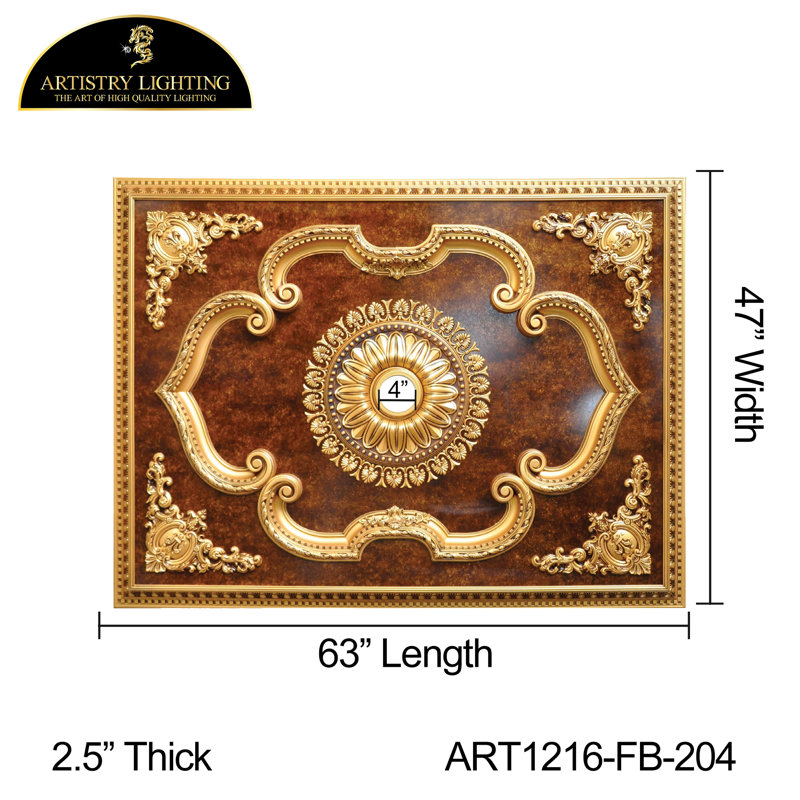 Médaillon de plafond rectangulaire en marbre brun