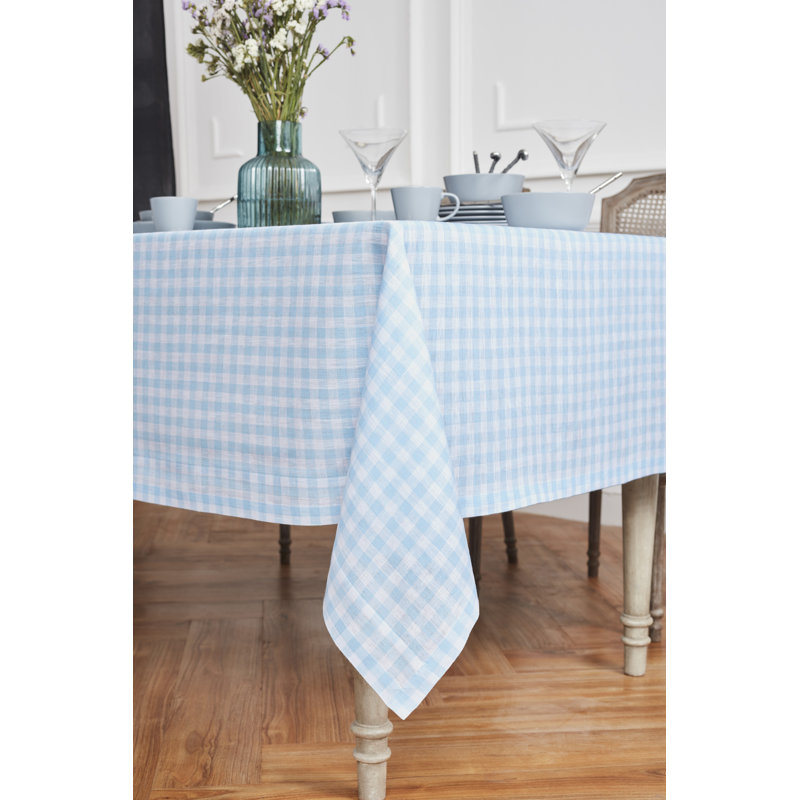 Gingham Check - 100% Pure Linen Tablecloth, Blue Bell, 120" x 60"