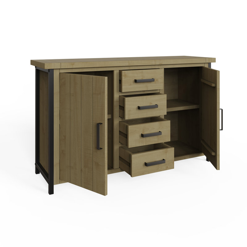 San Diego 2 Door 4 Drawer Sideboard Buffet. Solid Pine. Metal Reinforced Frame