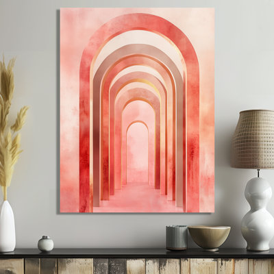 Blush Art Deco Wall Art, Gold Arch Canvas, Deco Arches In Blush