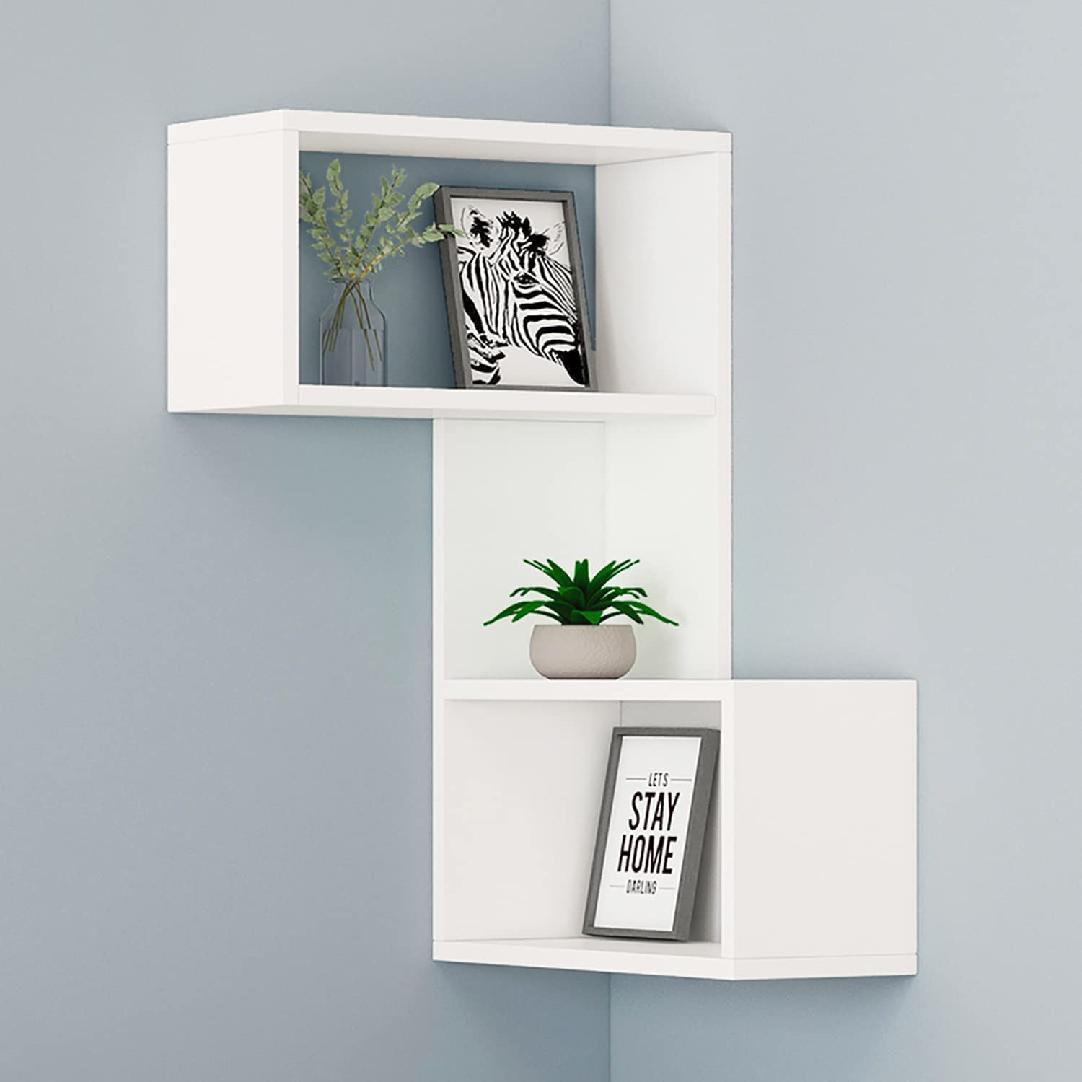 Corner Shelf Unit Wall Mount, 5 Tier Wood Floating Shelves, Easy-To-Assemble Tiered Wall Storage