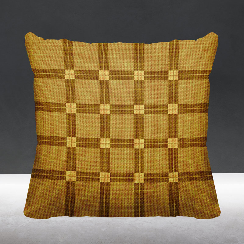 Plaid Outdoor Reversible Throw Pillow, 17" W x 17" H, Gold