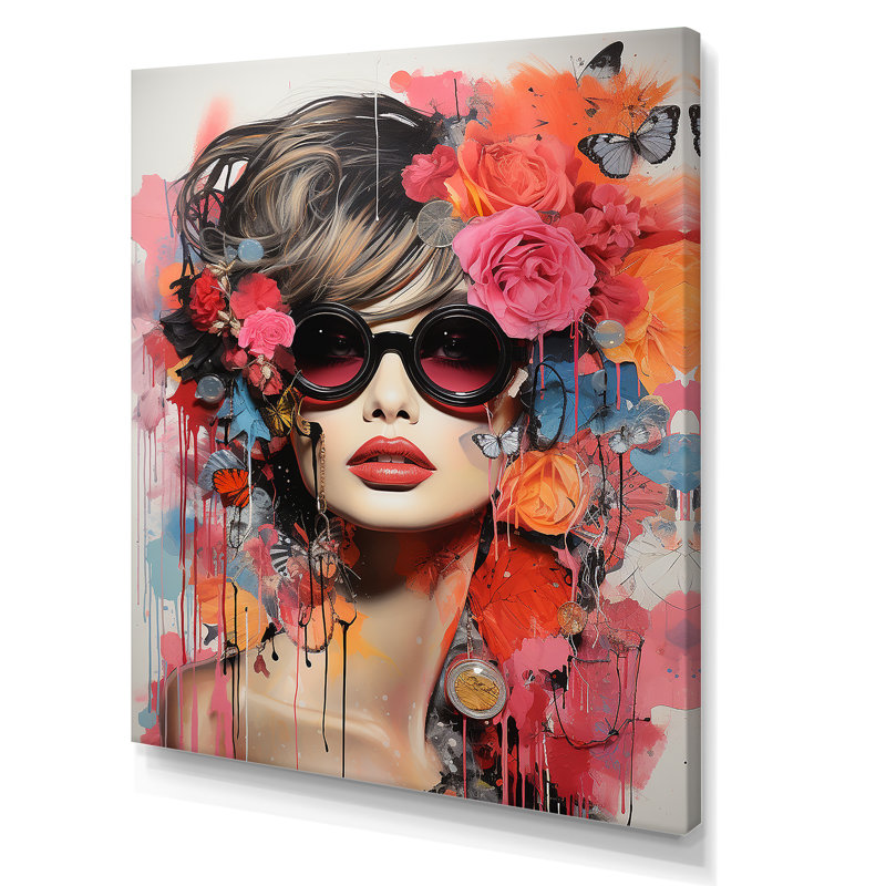 «Pink Fashion Couture Woman Portrait II», art mural mode, Toile tendue, H 60 po x l 40 po x P 1,5 po