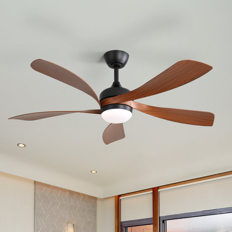 132 cm Modern Ceiling Fan with Led Light and Remote Control, Black, Walnut