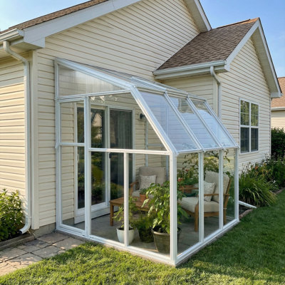 Palram - Canopia Sunroom 2 - 6' W x 6' D Walk-In Hobby Polycarbonate Resin Frame Greenhouse Kit with Roof Vent -White