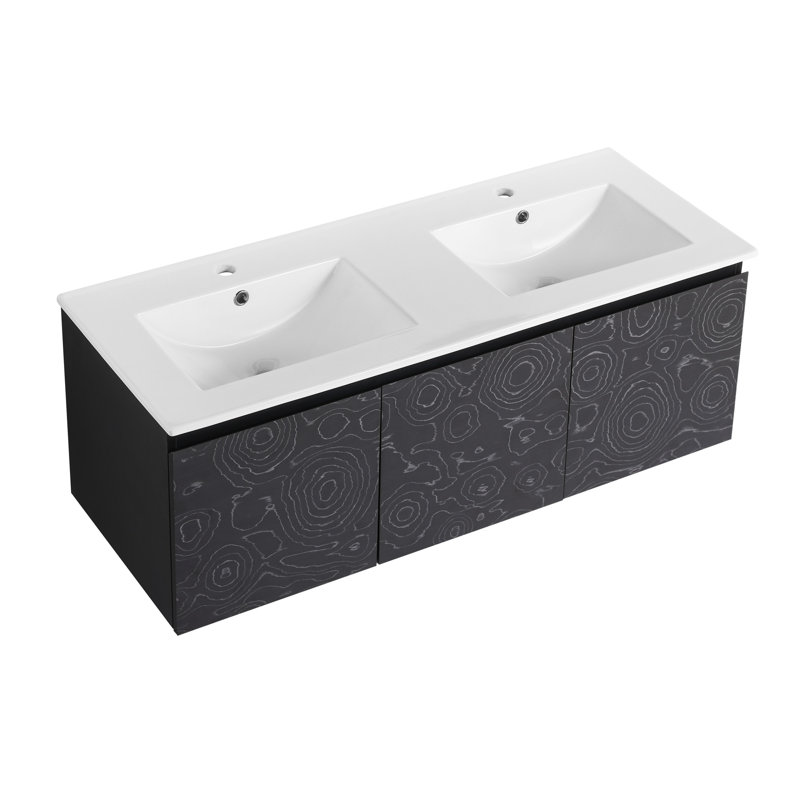 Meuble-lavabo mural 48 po avec lavabo en céramique et porte d'armoire à fermeture en douceur 48 po