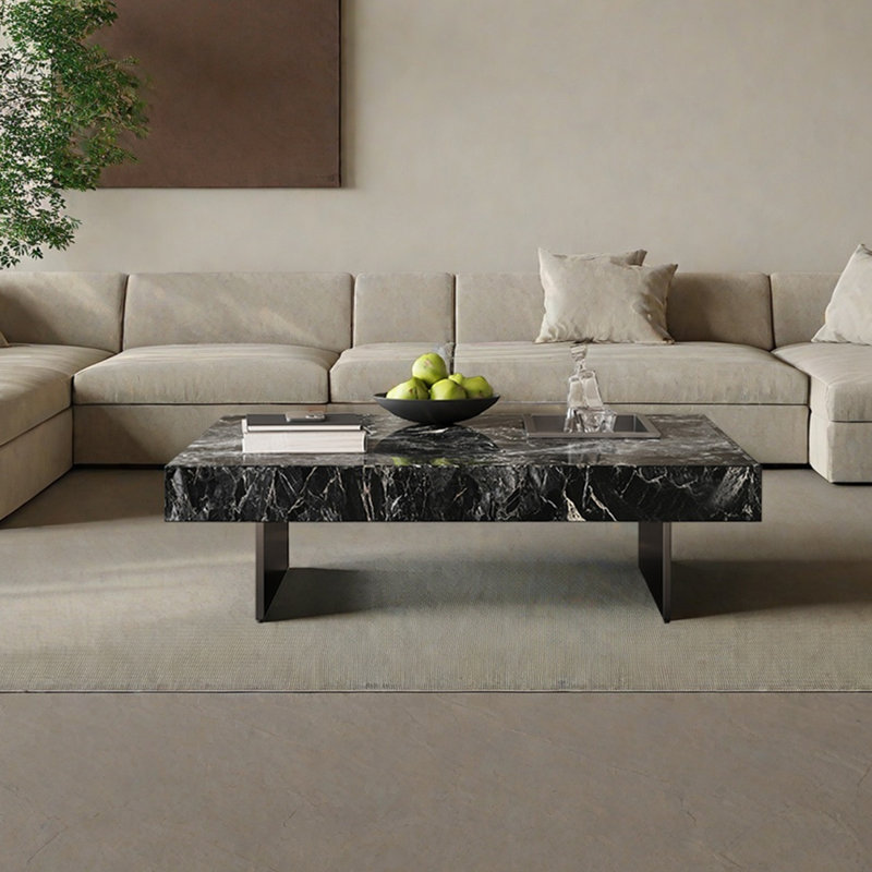 Modern Simple Sintered Stone Coffee Table, 11.81" H x 39.37" L x 39.37" W