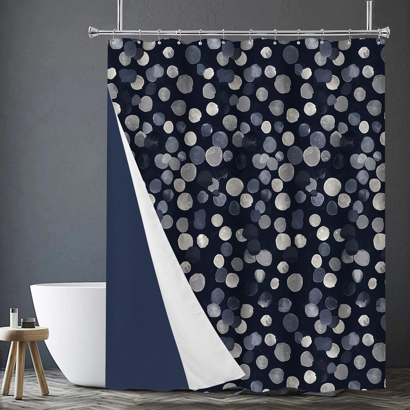 14PC Navy Confetti Shower Curtain Set