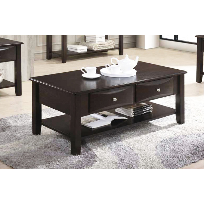 Rectangular Brown Coffee Table With Two Drawer Enhancements Skillfully Produced Drawers
