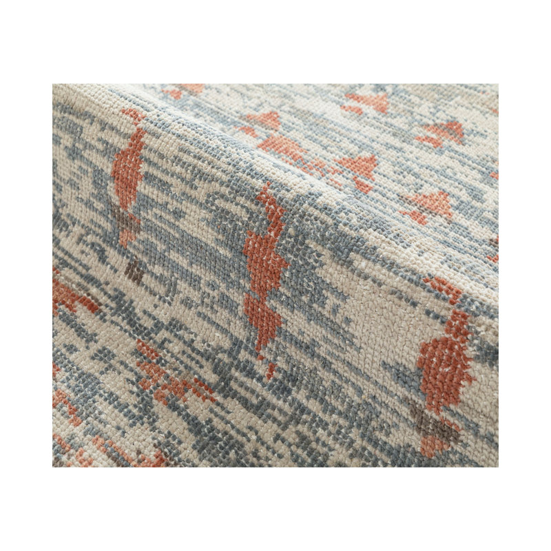 Hand-Knotted Blue and Terracotta Wool Abstract Area Rug