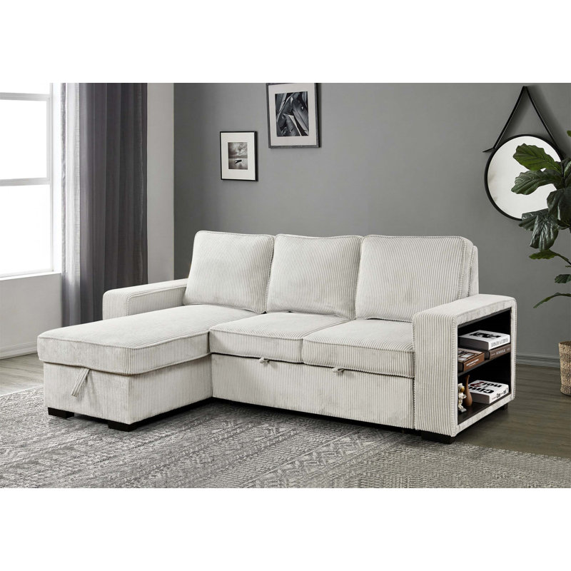 Canapé modulaire moderne en L avec fonction coulissante, canapé-lit convertible, méridienne de rangement, port USB et porte-gobelet pour le salon