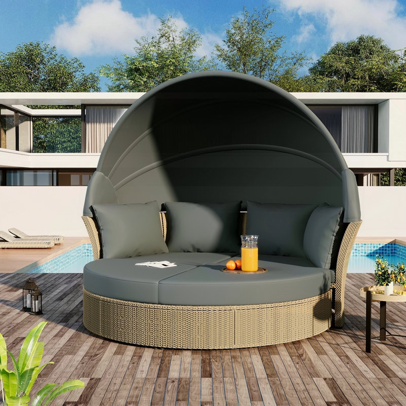 Ensemble de mobilier d'extérieur pour lit de jour en rotin et osier avec canapé escamotable et 4 coussins