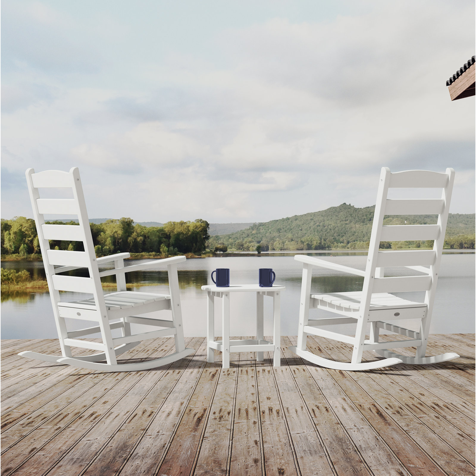 POLYWOOD Rocker 3-Piece Porch Rocking Chair Set, White