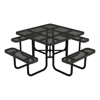 Open Air Series Square Picnic Table with Benches, Umbrella Hole, and Surface Mount