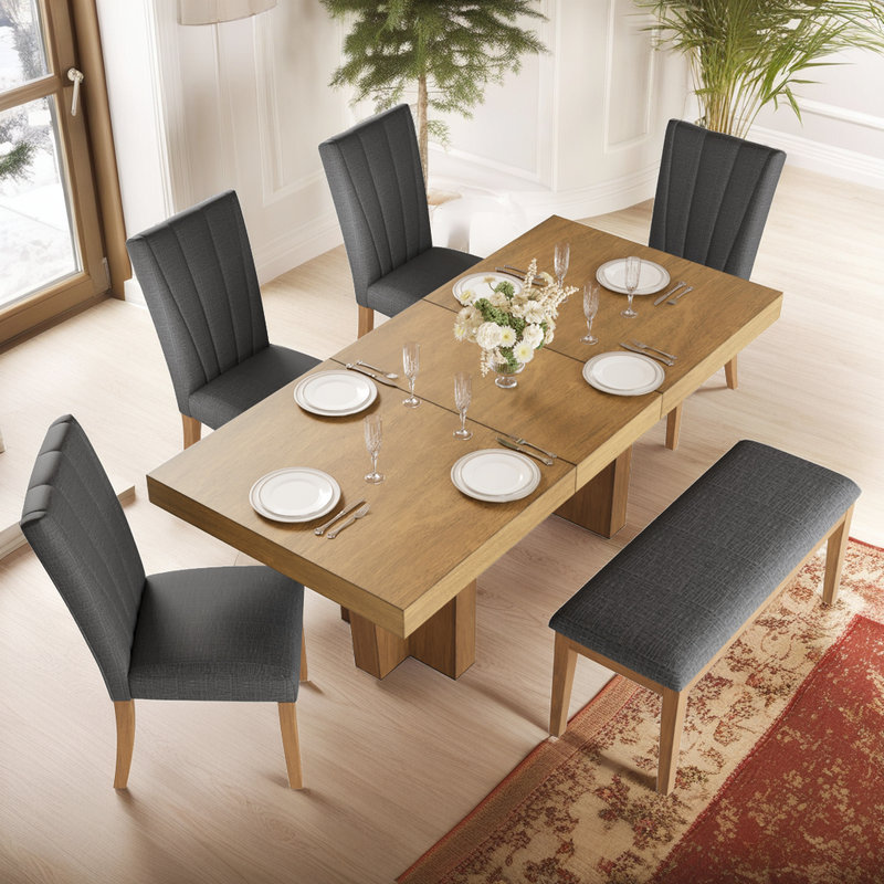 Ensemble de salle à manger 5 pièces avec chaises rembourrées en similicuir, table carrée compacte, Brun, Gris