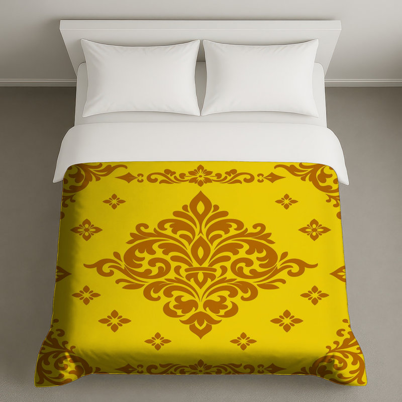Housses de couette damassées jaunes et brunes, Queen