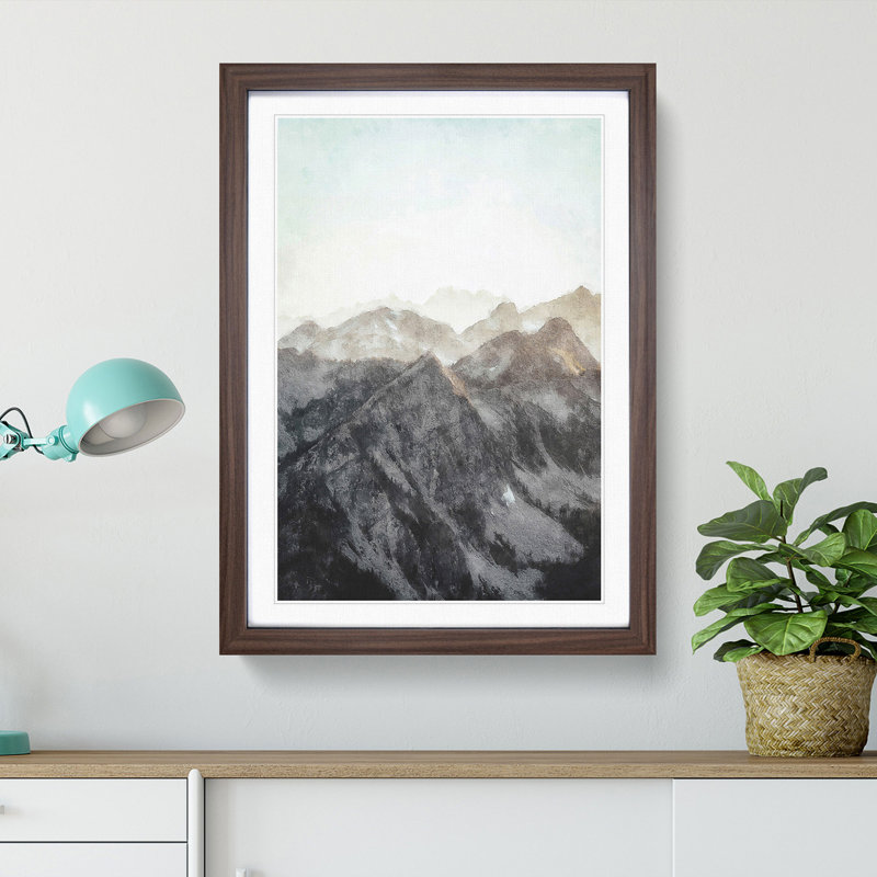 Mountain Range - Picture Frame Painting Print, 87cm H x 62cm W x 2cm D, Walnut Framed