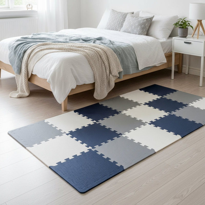 Tapis de jeu en mousse à emboîtement, Bleu / blanc / gris