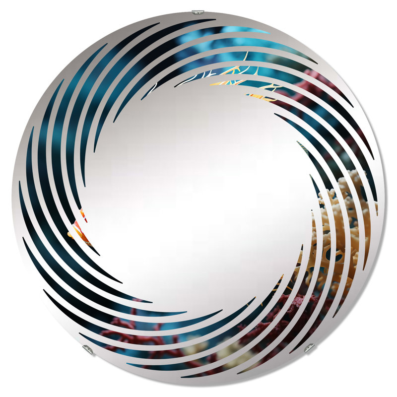 Magnifique miroir papillon en spirale papillon bleu et orange MIR108863 C, 31,4 po x 31,4 po