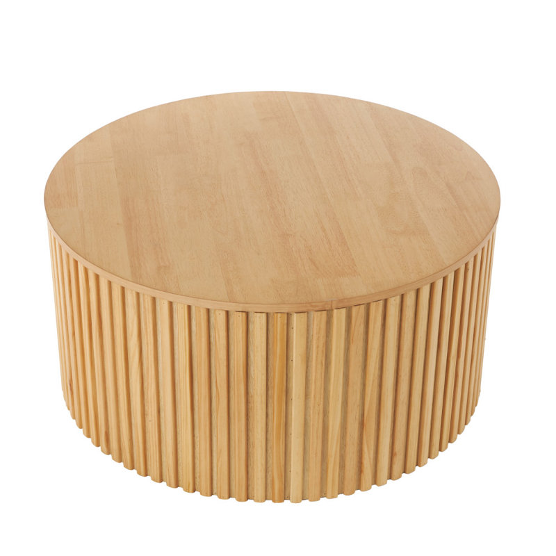 Cole And Grey Wood Handmade Ribbed Living Room Coffee Table With Slatted Base, Brown