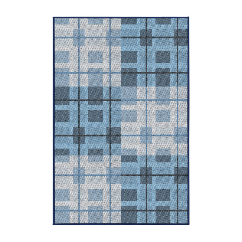 Tapis bleu/blanc cassé à motif, Rectangle 3 pi x 5 pi