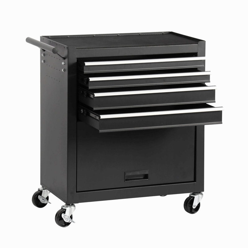 Coffre à outils à 4 tiroirs, armoire à 4 roulettes avec tiroirs, convient aux garages, entrepôts, ateliers, ateliers de réparation, noir