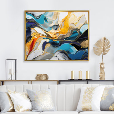 Blue And Yellow Liquid Ink Abstraction Harmony IV - Liquid Ink Abstract Wall Art