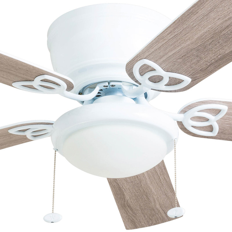 Benton 52" Ceiling Fan with LED Light, White with Gray Oak Blades