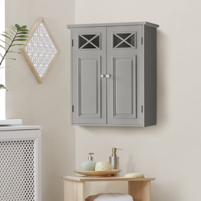 Woodley Removable Two-Door Wall Storage Cabinet with Cross-Molded Glass Panels and Adjustable Shelf