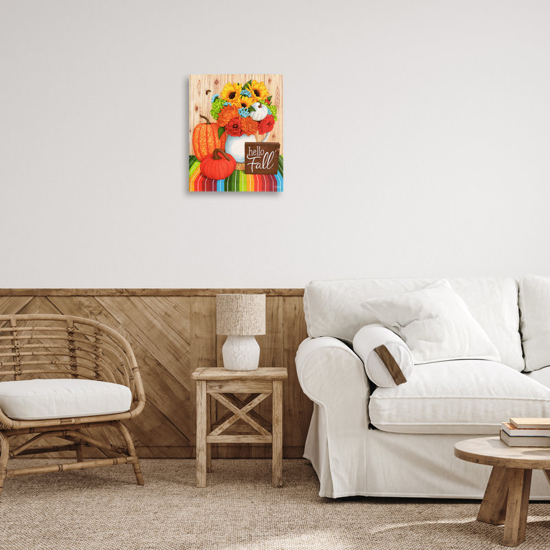 «Hello Fall Rainbow Pumpkins», art mural sur toile par Mardell Schuster, H 20 po x l 16 po